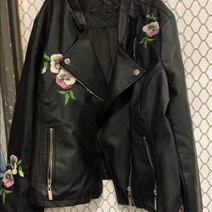 Faux leather jacket with embroidery